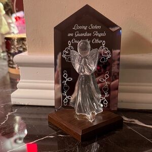 Dacra glass company sisters plaque with guardian angel figurine